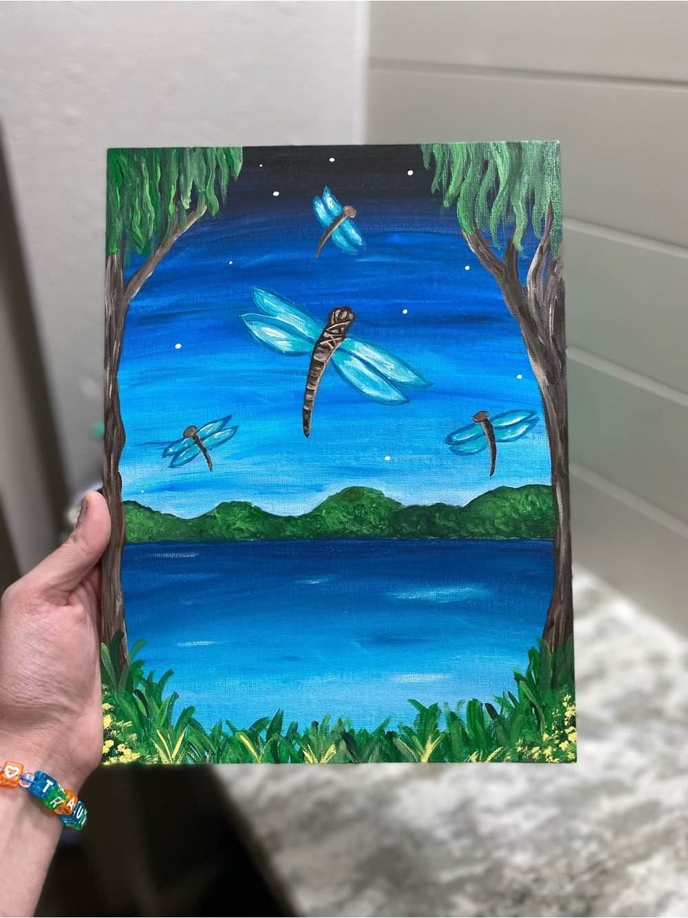 Hand Crafted Dragonfly Canvas Board Painting - Picture 4 of 4